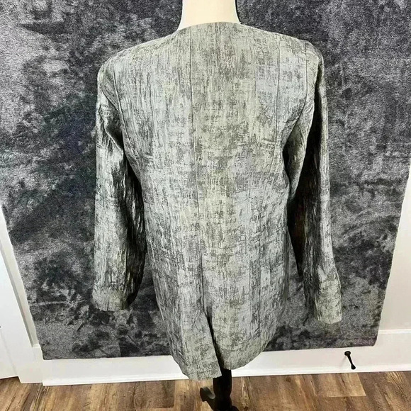 Eileen Fisher Rye Mirage Crinkle Jacquard Silk Cotton Blend Blazer Jacket Sz M - Picture 8 of 13